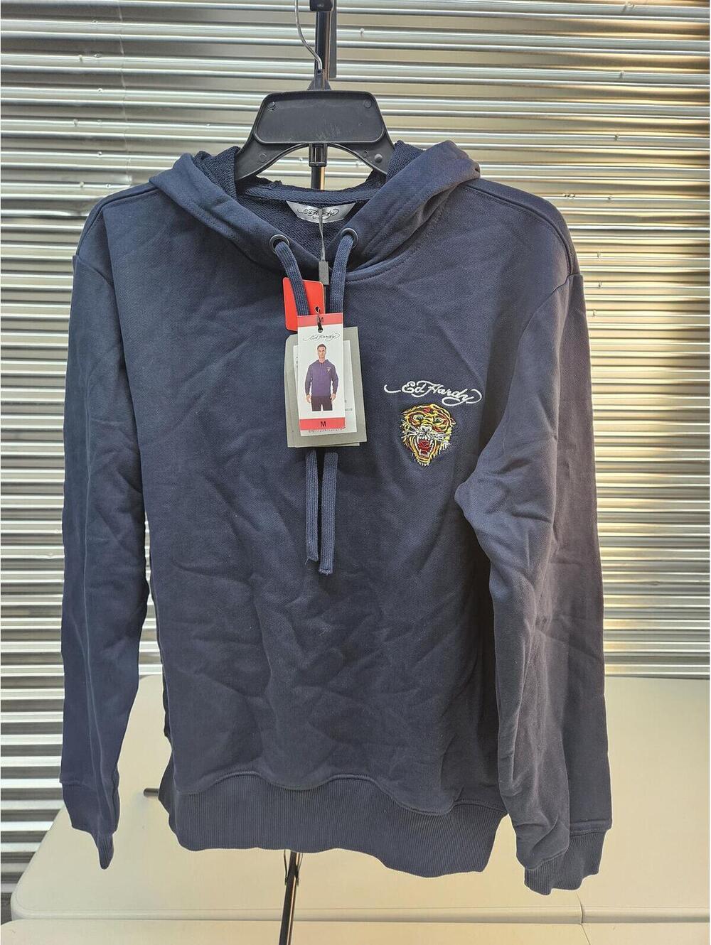 Ed Hardy Basic Navy Hoodie with Tiger Embroidery - Medium